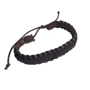 Brown Braided Leather Adjustable Bracelet For Men Women Classic Cord Handmade